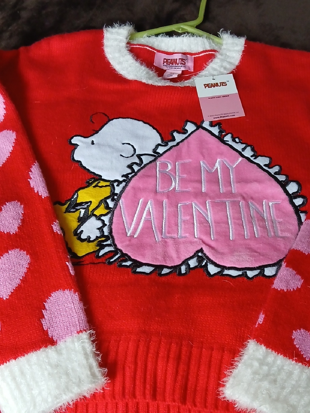 Peanuts Red Sweater with Pink Heart and Polka-Dot Sleeves NWT